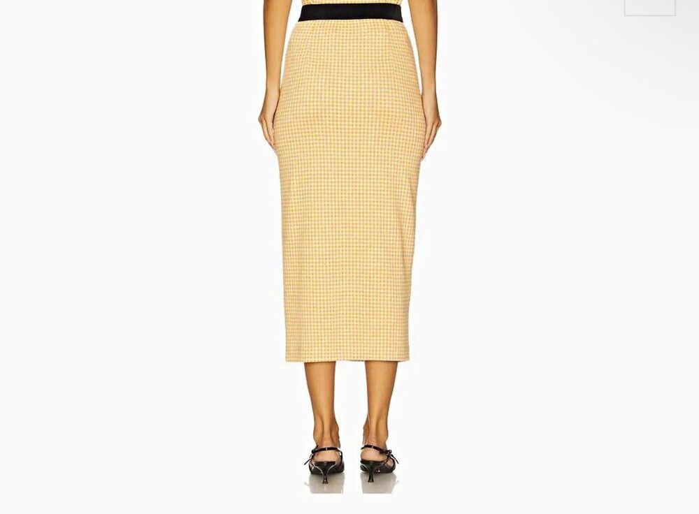 Maude Club Vivian Gingham Midi Pencil Skirt Brown White Size S NWT